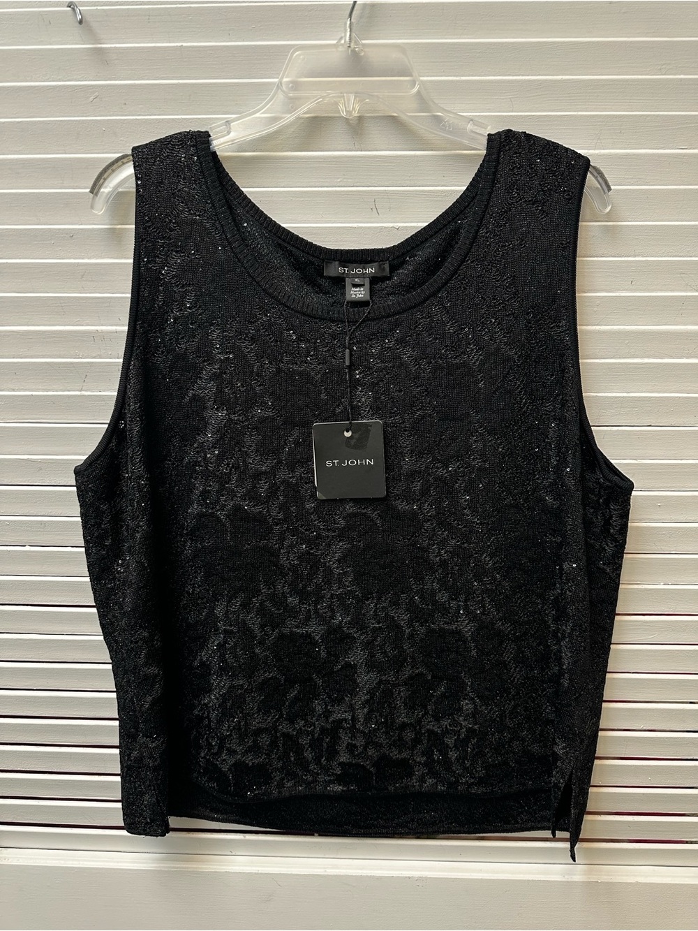 St. John Black Sleeveless Textured Knit Tank